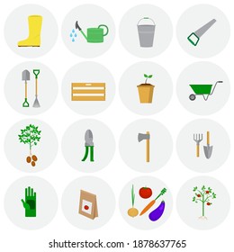 Gardening tools icons set on white template