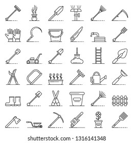 Gardening tools icons set. Outline set of gardening tools vector icons for web design isolated on white background