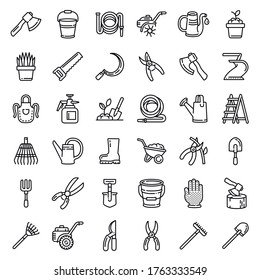 Gardening tools icons set. Outline set of gardening tools vector icons for web design isolated on white background