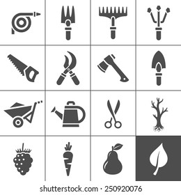 Gardening tools icons set. Vector illustration of garden tools. Simplus series