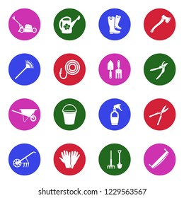 Gardening Tools Icons. White Flat Design In Circle. Vector Illustration. 