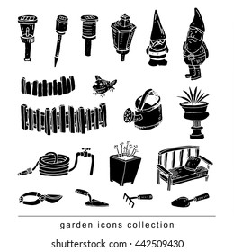 Gardening Tools, illustration vector. black