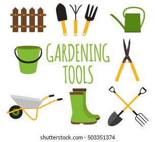 Gardening Tools, Instruments Flat Icon Collection Set. Vector Illustration EPS10