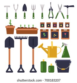 Gardening tools isolate on white background. Vector illustrations