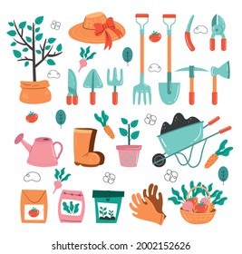Gardening tools isolated on white background set collection. Vector flat graphic design illustration