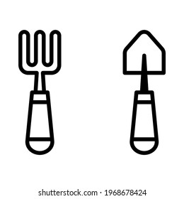 Gardening tools line icon. Garden fork and spade. Simple flat vector illustration for store, web site or mobile app.