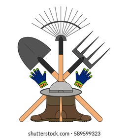 Gardening tools logo. Items for gardening and farming. Set of farm tools. Garden instruments collection. Vector illustration.