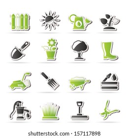 Gardening tools and objects icons - vector icon set