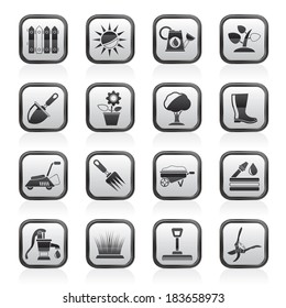 Gardening tools and objects icons - vector icon set