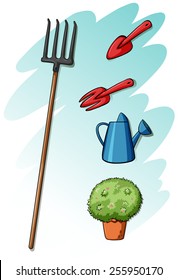 Gardening tools on a white background