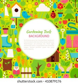 Gardening Tools Pattern Background. Flat Style Vector Illustration for Spring Promotion Template. Nature Gardening.