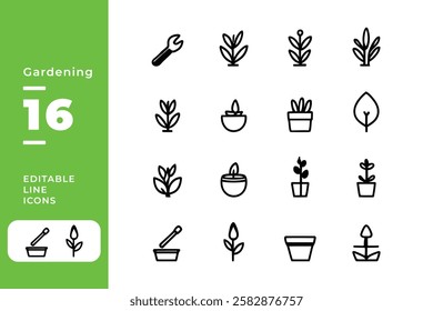 Gardening Tools  Plant Care Icons – Minimalist Vector Set