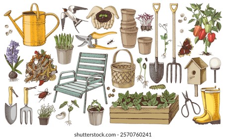 Gardening tools, plants and equipment