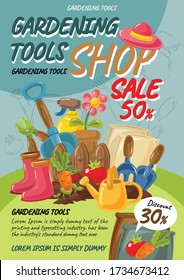 Gardening Tools Poster  Flyer Template Garden Vector Illustration Equipment Icon Background  Design