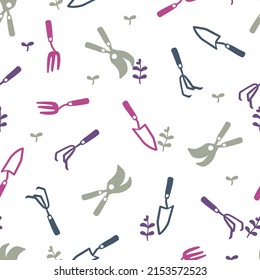 Gardening Tools Pruning Shovel Shear Vector Graphic Silhouette Seamless Pattern can be use for background and apparel design