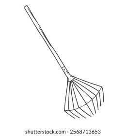 Gardening tools rake outline icons. Black and white Engraved vector rake. Coloring page for kids and adults. Vector illustration