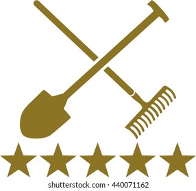 Gardening tools - rake and shovel