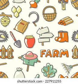 Gardening tools. Seamless illustration. Farm background.