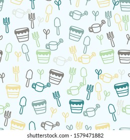 Gardening tools Seamless pattern with vintage color. Vector Illustration.