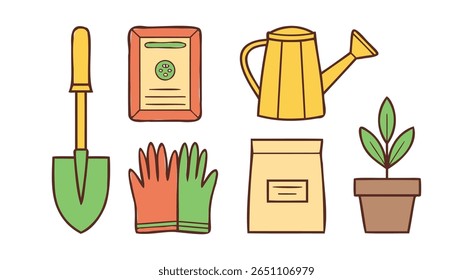 Gardening Tools Seed Packet Plant Watering Can Gloves Shovel