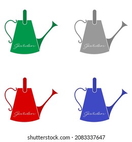 Gardening tools set of four watering cans in different colours simple minimalistic flat design vector illustration isolated on white background