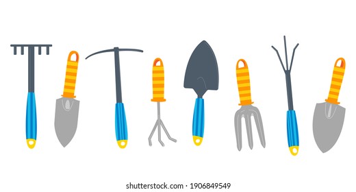 gardening Tools. set of garden tools for flowers. garden sale. stock vector illustration isolated on white background. 