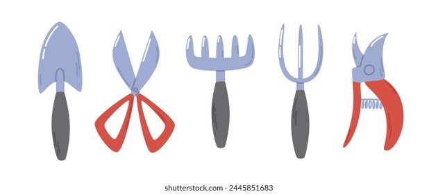 Juego de herramientas de jardinería manual. Colección de Ilustraciones vectoriales planas