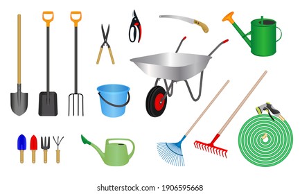 Gardening Tools. A set of tools isolated on a white background. Vector.