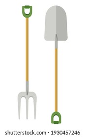 Gartenwerkzeuge einzeln auf weißem Hintergrund. Eimer, Schaufel, Pitchgabel, Rake, Pruner, Axt, Säge, Wasserdose, Gartenschaufeln. Vektorgrafik in Cartoon einfachen flachen Stil.