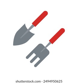 Herramientas de jardinería Conjunto aislado sobre fondo blanco. Ilustración vectorial en estilo plano simple de dibujos animados. Hogar o hackear, pala o pala para trabajar en el jardín. Equipamiento agrícola. Elemento Design