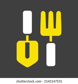Las herramientas de jardinería establecen un icono de glifo vector aislado. Pala, horquilla, rastrillo... Símbolo gráfico para agricultura, jardín y plantas sitio web y diseño de aplicaciones, logotipo, aplicación, interfaz de usuario
