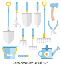 Gardening tools set, gardening items and equipment. Flat icons set. Modern flat design concepts for web banners, web sites, printed materials, infographics. Creative vector illustration