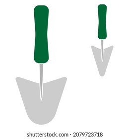 Gardening tools set of trowels in green colour outline simple minimalistic flat design icon vector illustration isolated on white background