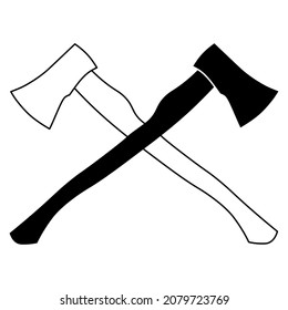 Gardening tools set of two axes crossed logo label outline simple minimalistic flat design icon vector illustration isolated on white background