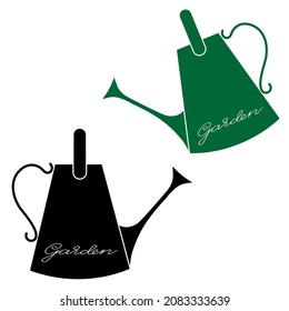 Gardening tools set of two watering cans in negative and colour simple minimalistic flat design vector illustration isolated on white background