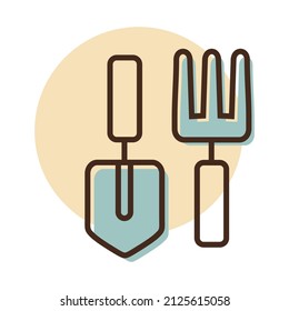 Gartenwerkzeuge setzen Vektorsymbol. Shovel, Pitchfork, Rake.. Graph Symbol für Landwirtschaft, Garten und Pflanzen Website und Design, Logo, App, UI