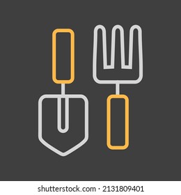 Gardening tools set vector icon. Shovel, pitchfork, rake.. Graph symbol for agriculture, garden and plants web site and apps design, logo, app, UI