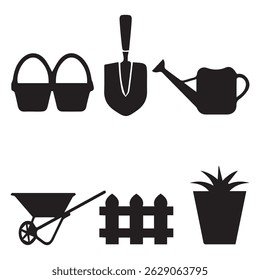 Gardening tools set vector illustration with icons and symbols related to garden and fashion design