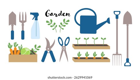 Gardening tools set, vector illustration.