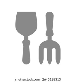 Gardening tools, shovel and pitchfork vector icon. Beach toy playing in sand summer symbol.