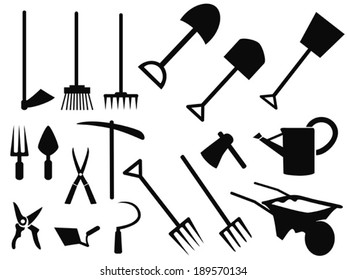 gardening tools Silhouette vector set