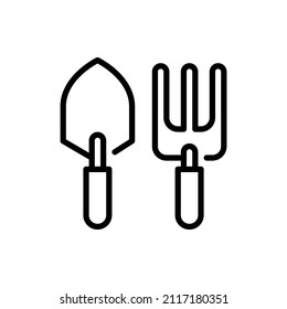 Gardening tools spade and rake. Pixel perfect editable stroke icon