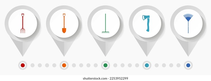 Gardening tools vector icons, farming flat design web pointers collection, business concept infographic template