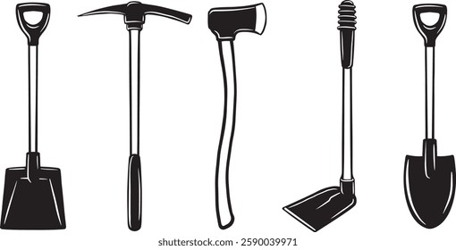 Gardening tools vector illustration for outdoor designs in a clean and modern style. Ideal for gardening catalogs, outdoor posters, landscaping websites, or tool shop packaging