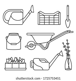 Gardening tools vector linear icons