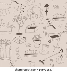 Gardening tools. Vector seamless pattern