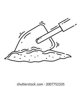 Gardening trowel hand drawn icon, outline black, doodle icon, vector icon design.