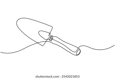 Gardening Trowel Single Line art Drawing, Continuous one line drawing of trowel icon in silhouette on a white background. Linear stylized, Trowel icon line continuous drawing vector