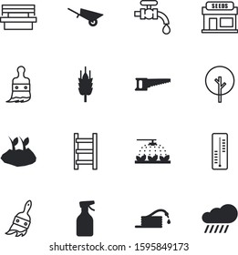 gardening vector icon set such as: solid, bottle, industrial, ear, carpentry, renovation, freeze, shape, phase, branch, relaxation, street, repairing, silhouette, chemical, pine, garage, detergent