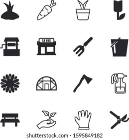 gardening vector icon set such as: ax, aged, detergent, hardwood, love, glass, indoor, germination, houseplant, greenhouse, isometric, granary, fork, fractured, march, cleanup, architecture, bottle